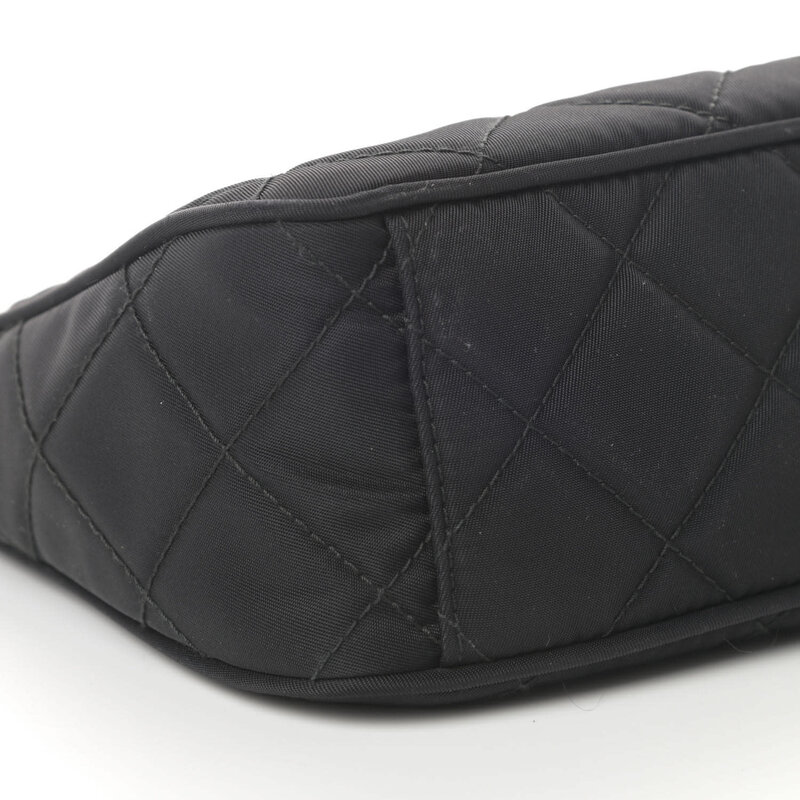 PRADA PRADA QUILTED TESSUTO NYLON BLACK CHAIN SHOULDER BAG (1BH026)