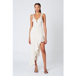 FLORENCE HIGH LOW SATIN MIDI DRESS BONE L