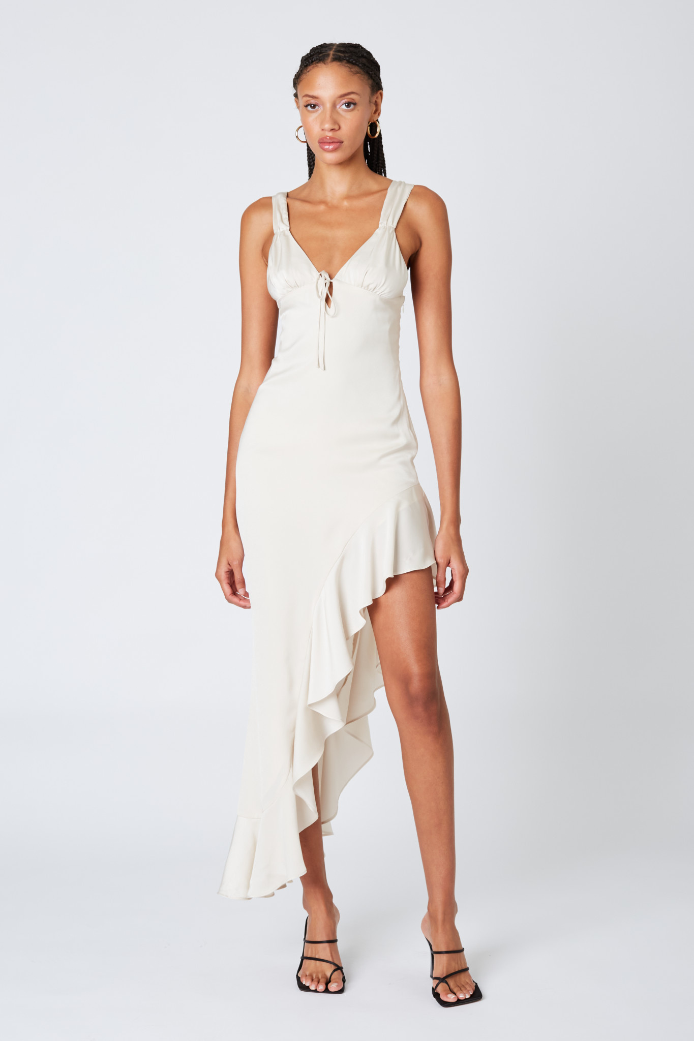 FLORENCE HIGH LOW SATIN MIDI DRESS BONE L