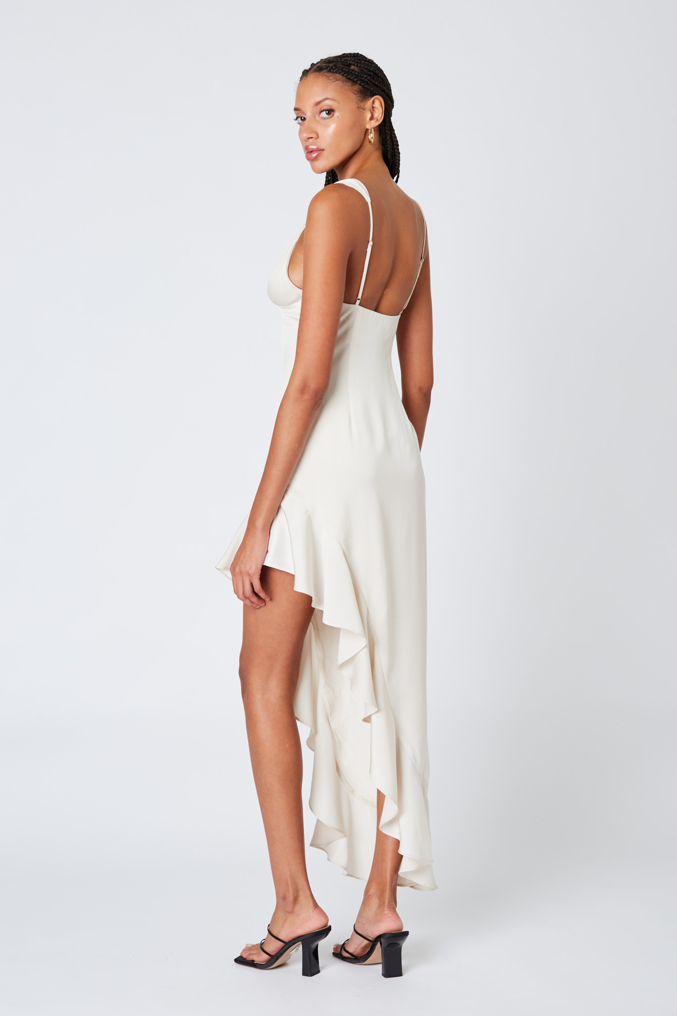 FLORENCE HIGH LOW SATIN MIDI DRESS BONE L