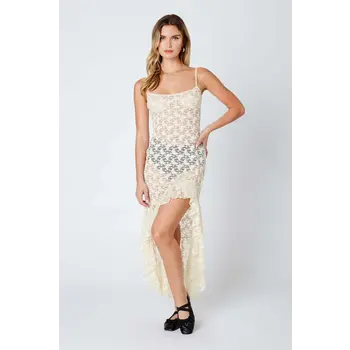ALICE HIGH LOW RUFFLE LACE DRESS VANILLA L