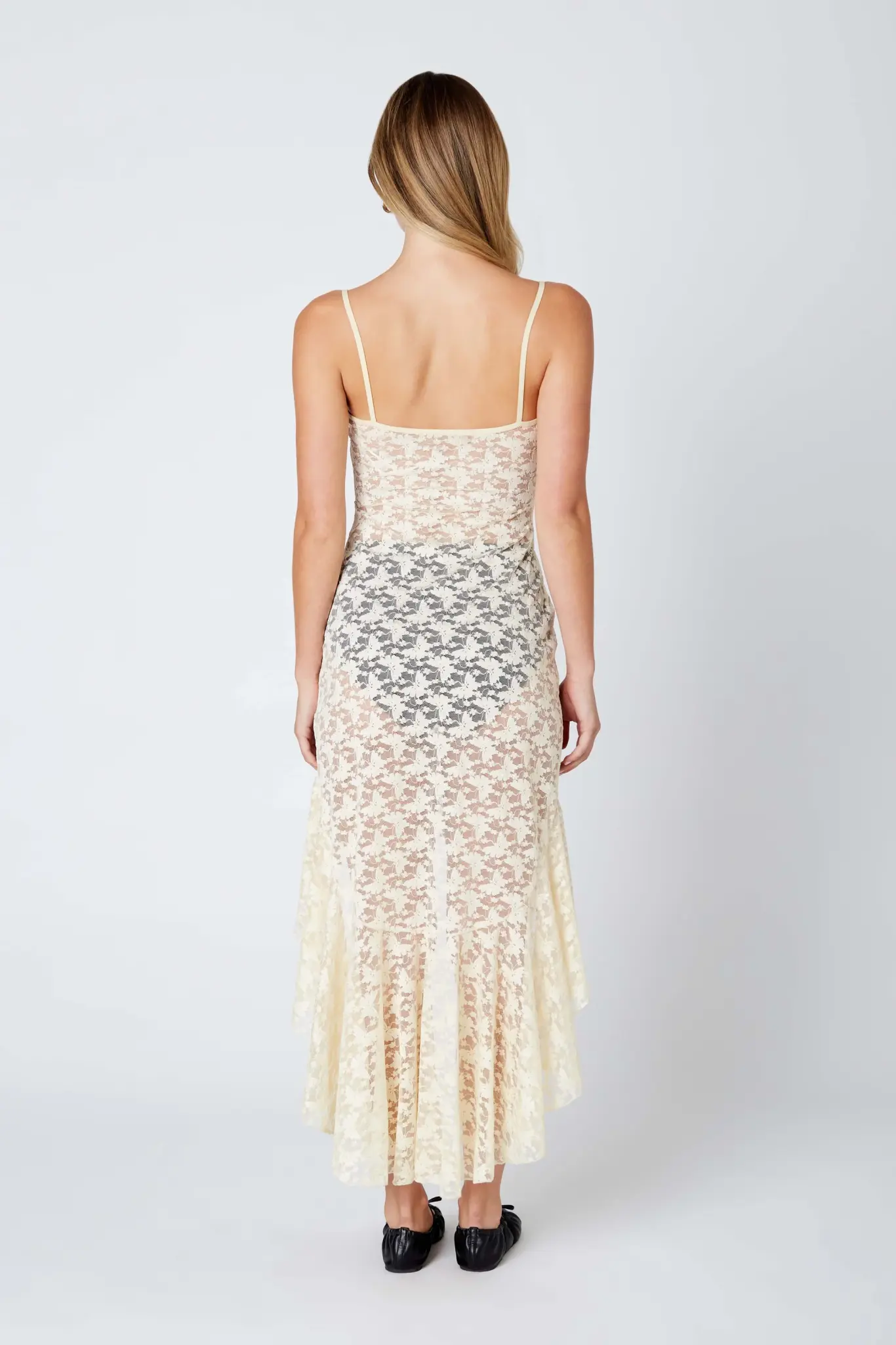 ALICE HIGH LOW RUFFLE LACE DRESS VANILLA L