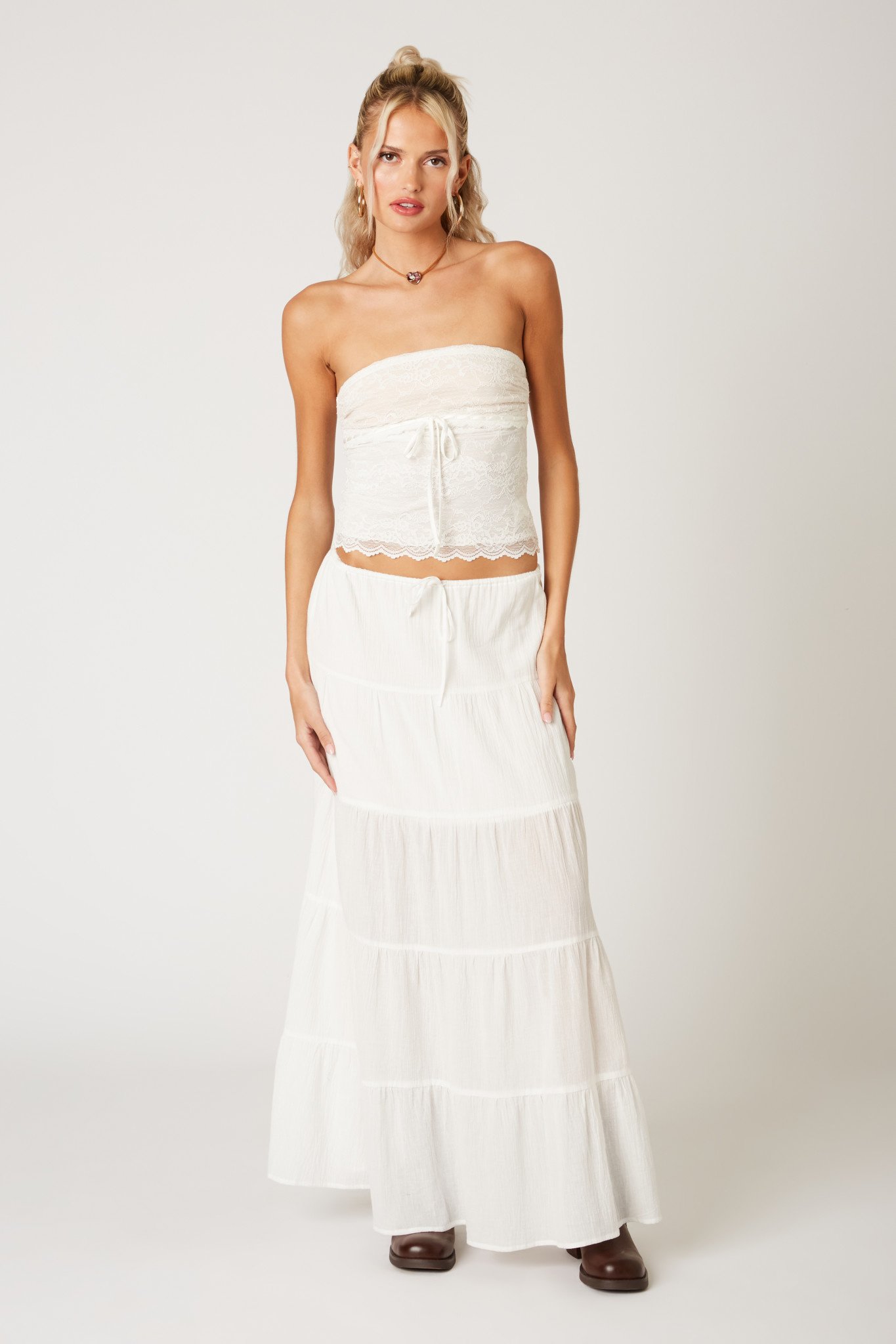 AURORA TIERED MAXI SKIRT WHITE