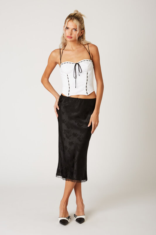SABRINA  SATIN MIDI SKIRT BLACK  L