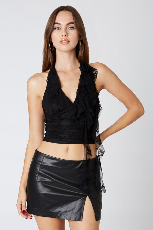 GRACE RUFFLE LACE TOP BLACK L