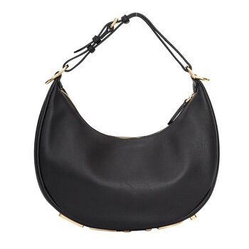 FENDI FENDI BLACK LEATHER SMALL CROISSANT FENDIGRAPHY HOBO BAG SMALL