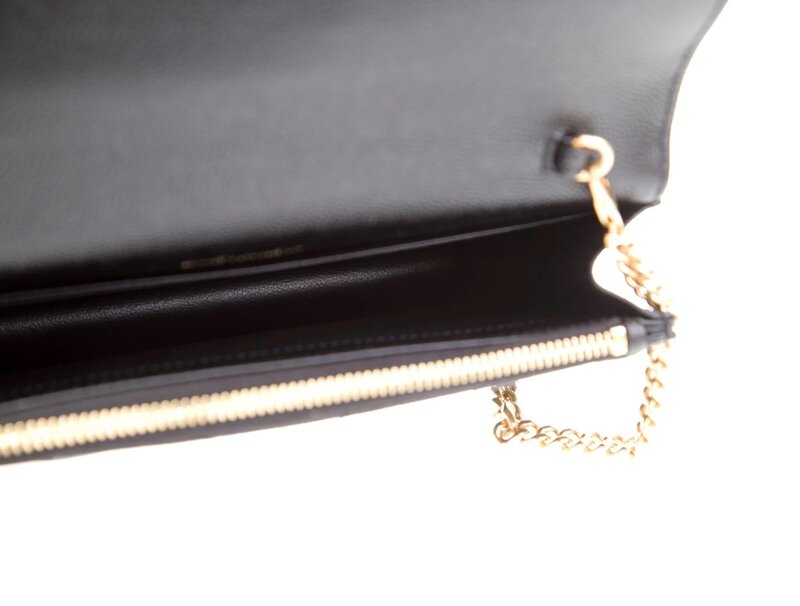 SAINT LAURENT GRAIN DE POUDRE BLACK WALLET CHAIN CASSANDRE BAG GOLD