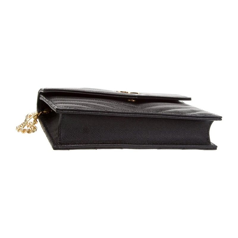 SAINT LAURENT GRAIN DE POUDRE BLACK WALLET CHAIN CASSANDRE BAG GOLD