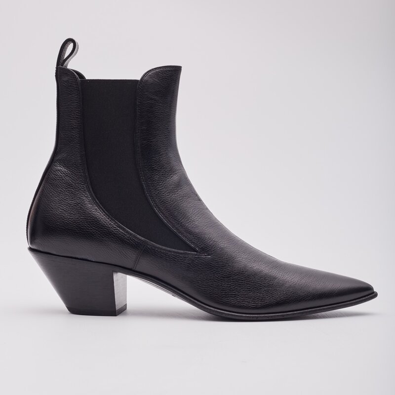 SAINT LAURENT BLACK LEATHER HEELED CHELSEA BOOTS (EU 44) MENS