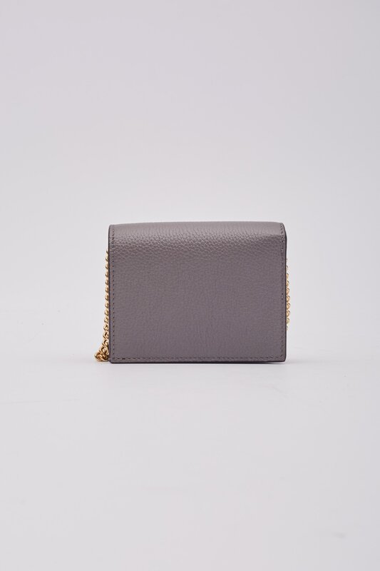 GUCCI GUCCI CALFSKIN DUSTY GREY ZUMI CHAIN CARD CASE WALLET