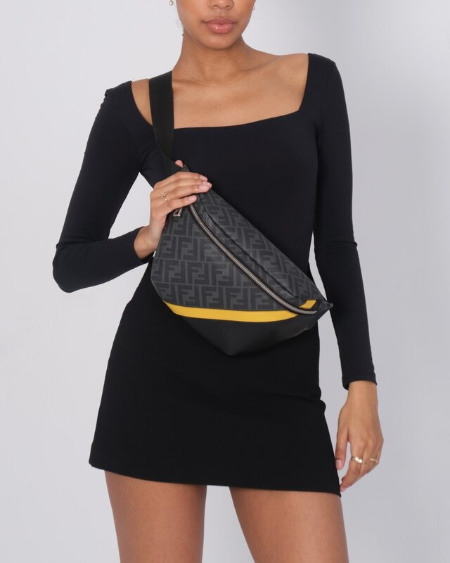 FENDI FENDI GLAZED BLACK LOGO FF 1974 DIAGONAL BELT BAG