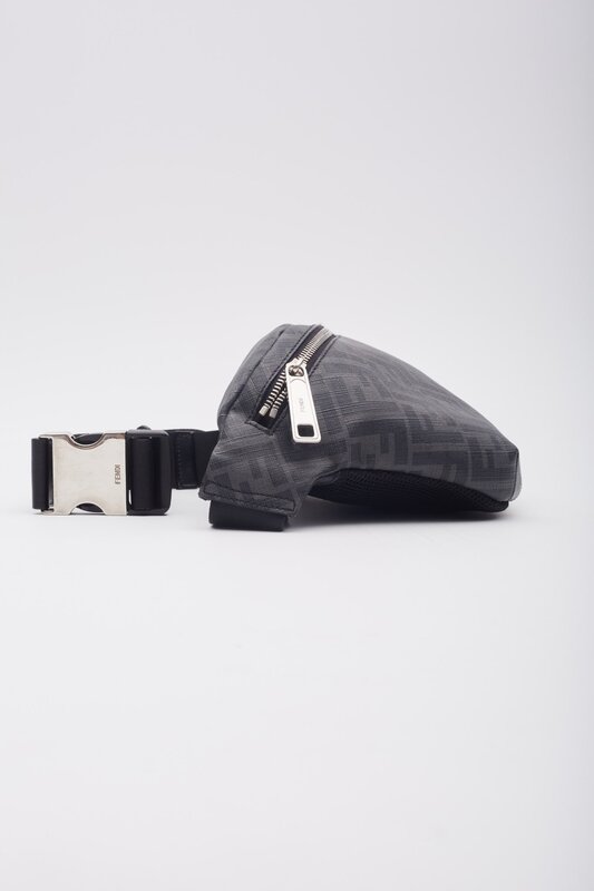 FENDI FENDI GLAZED BLACK LOGO FF 1974 DIAGONAL BELT BAG