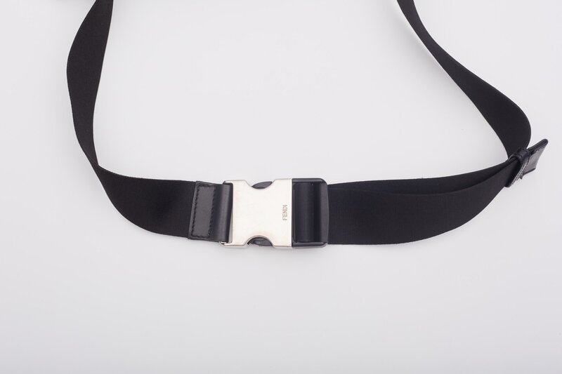 FENDI FENDI GLAZED BLACK LOGO FF 1974 DIAGONAL BELT BAG