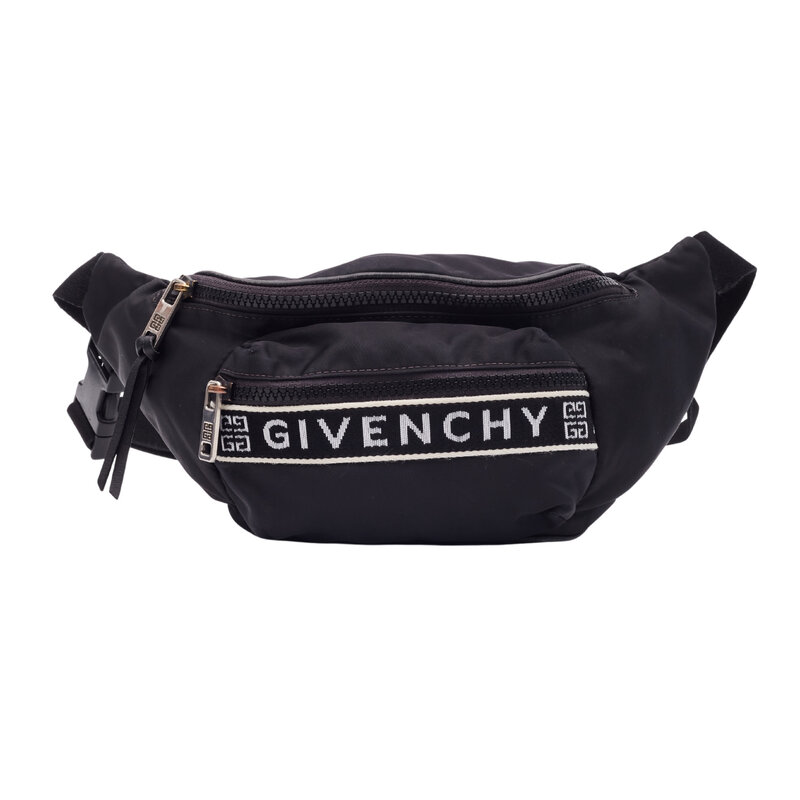 BLACK WHITE NYLON LOGO PRINT BUM BELT BAG