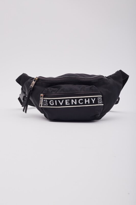 BLACK WHITE NYLON LOGO PRINT BUM BELT BAG