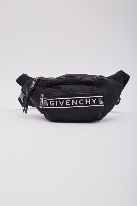 GIVENCHY GIVENCHY BLACK WHITE NYLON LOGO PRINT BUM BELT BAG
