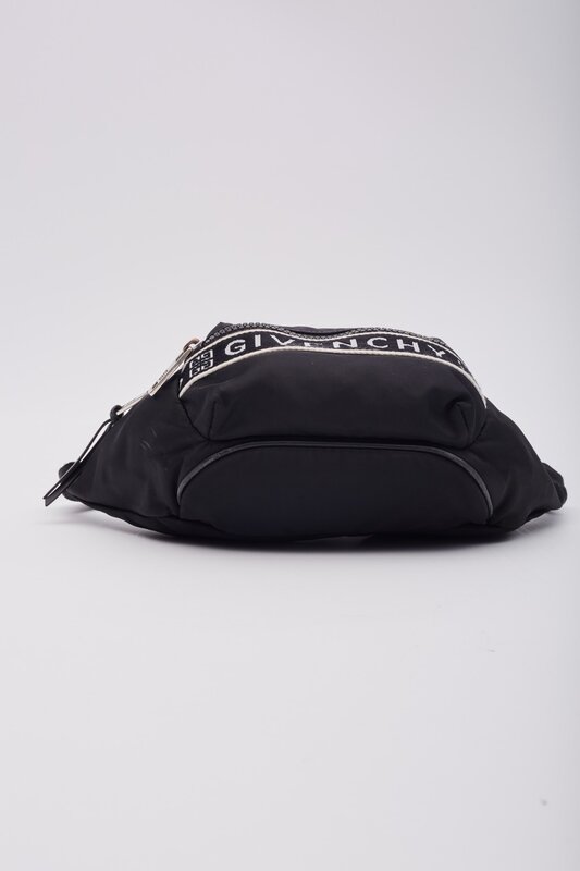 BLACK WHITE NYLON LOGO PRINT BUM BELT BAG