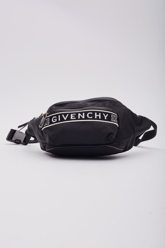 BLACK WHITE NYLON LOGO PRINT BUM BELT BAG