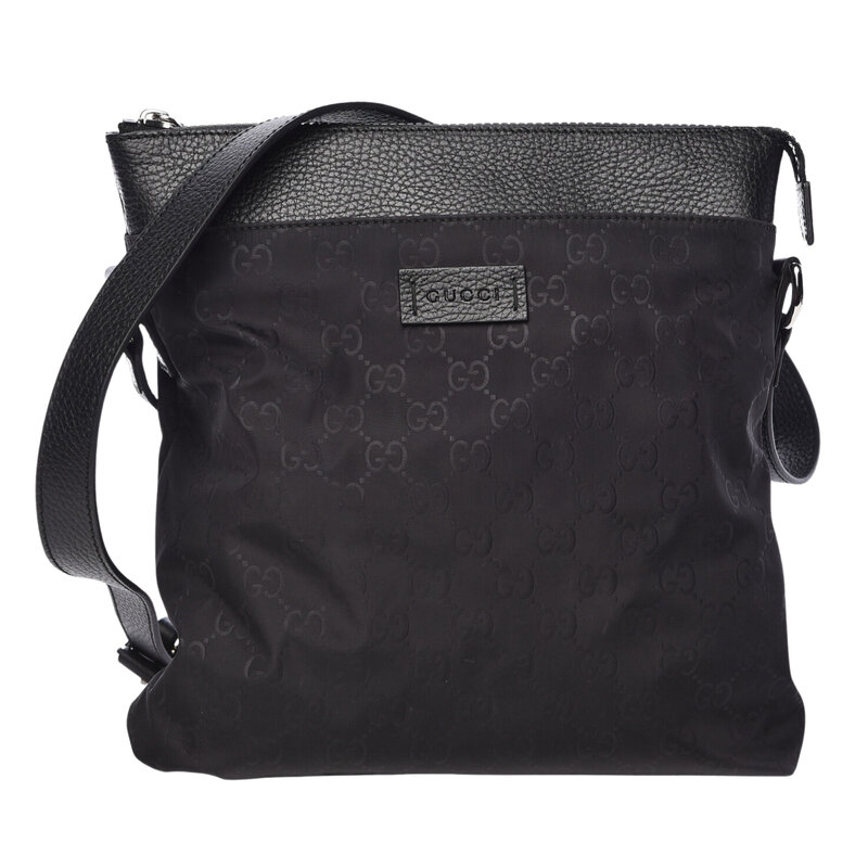 GUCCI GUCCI BLACK NYLON WITH LEATHER TRIM MESSENGER BAG