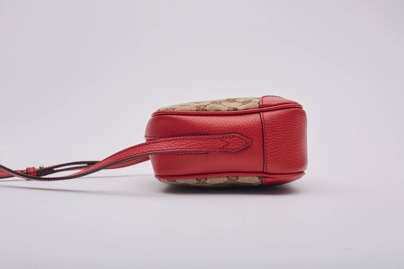 GUCCI GUCCI MONOGRAM CANVAS EBONY/ROSSO BREE MESSENGER BAG MINI