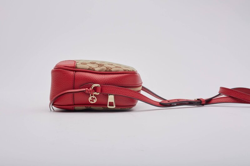 GUCCI GUCCI MONOGRAM CANVAS EBONY/ROSSO BREE MESSENGER BAG MINI