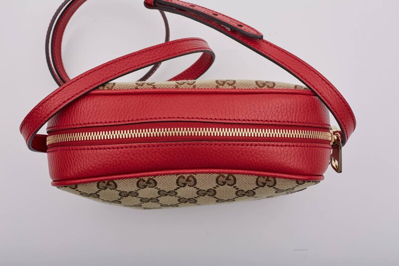 GUCCI MONOGRAM CANVAS EBONY/ROSSO BREE MESSENGER BAG MINI