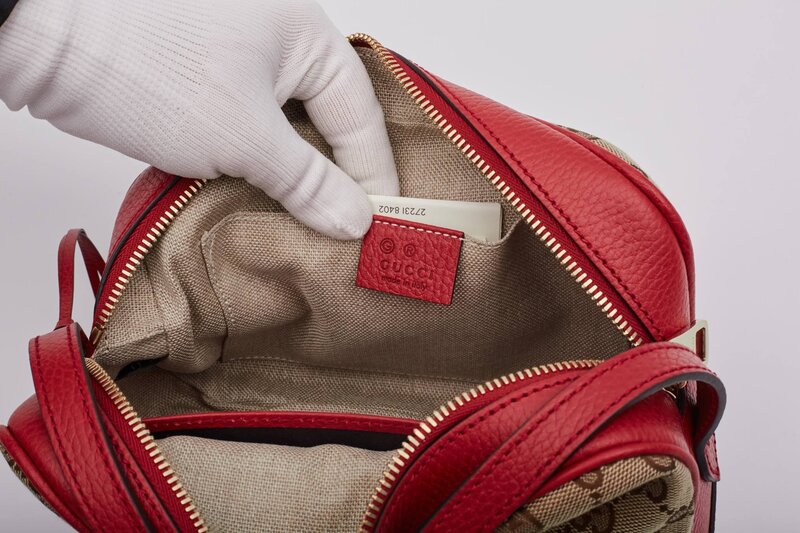 GUCCI GUCCI MONOGRAM CANVAS EBONY/ROSSO BREE MESSENGER BAG MINI