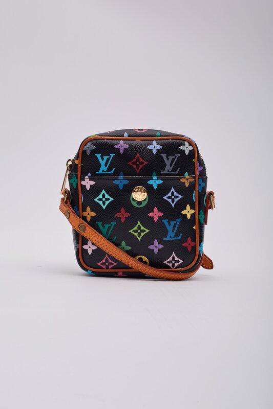 LOUIS VUITTON BLACK MURAKAMI MULTICOLOR MONOGRAM RIFT MESSENGER BAG