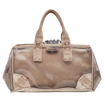 PRADA PRADA CANVAS VINYL CRYSTAL CLUSTER TOTE BAG BEIGE TRANSPARENT