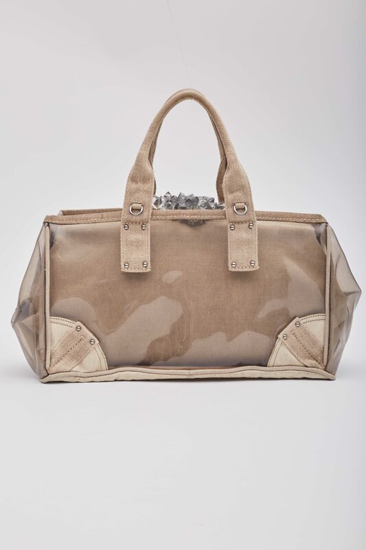 PRADA PRADA CANVAS VINYL CRYSTAL CLUSTER TOTE BAG BEIGE TRANSPARENT