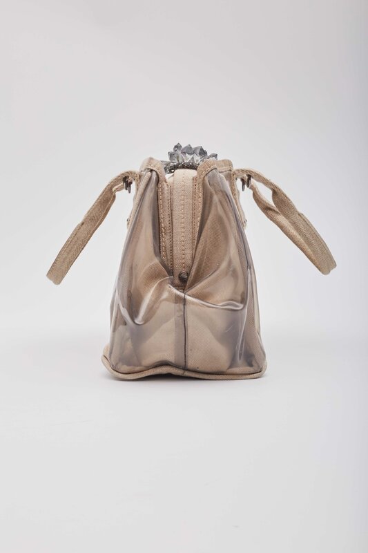 PRADA PRADA CANVAS VINYL CRYSTAL CLUSTER TOTE BAG BEIGE TRANSPARENT