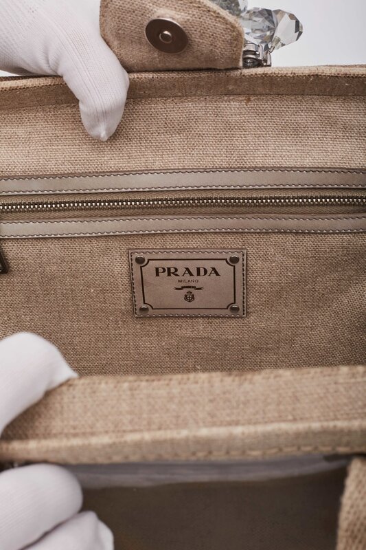 PRADA PRADA CANVAS VINYL CRYSTAL CLUSTER TOTE BAG BEIGE TRANSPARENT