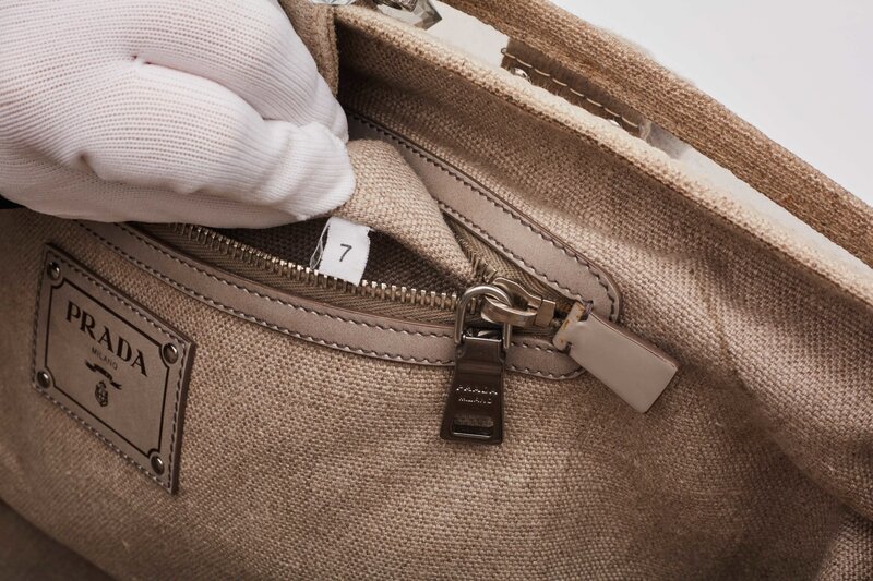 PRADA PRADA CANVAS VINYL CRYSTAL CLUSTER TOTE BAG BEIGE TRANSPARENT