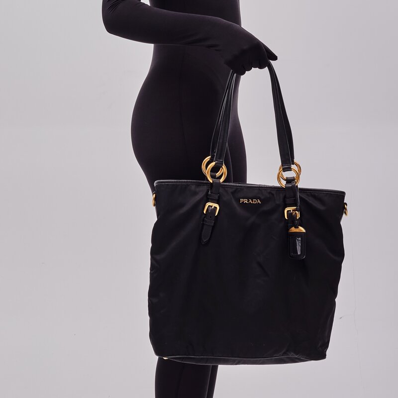 PRADA PRADA BLACK NYLON LARGE SHOPPER TOTE BAG