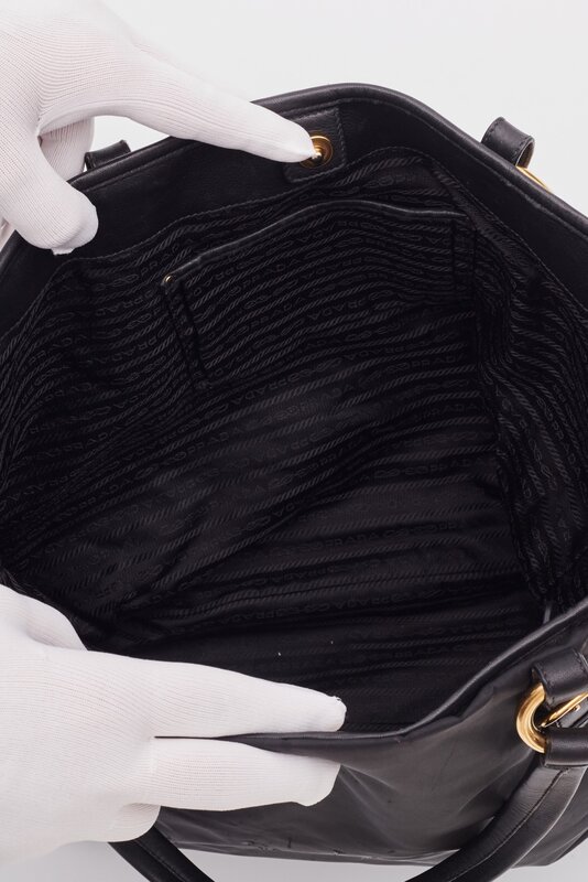 PRADA PRADA BLACK NYLON LARGE SHOPPER TOTE BAG