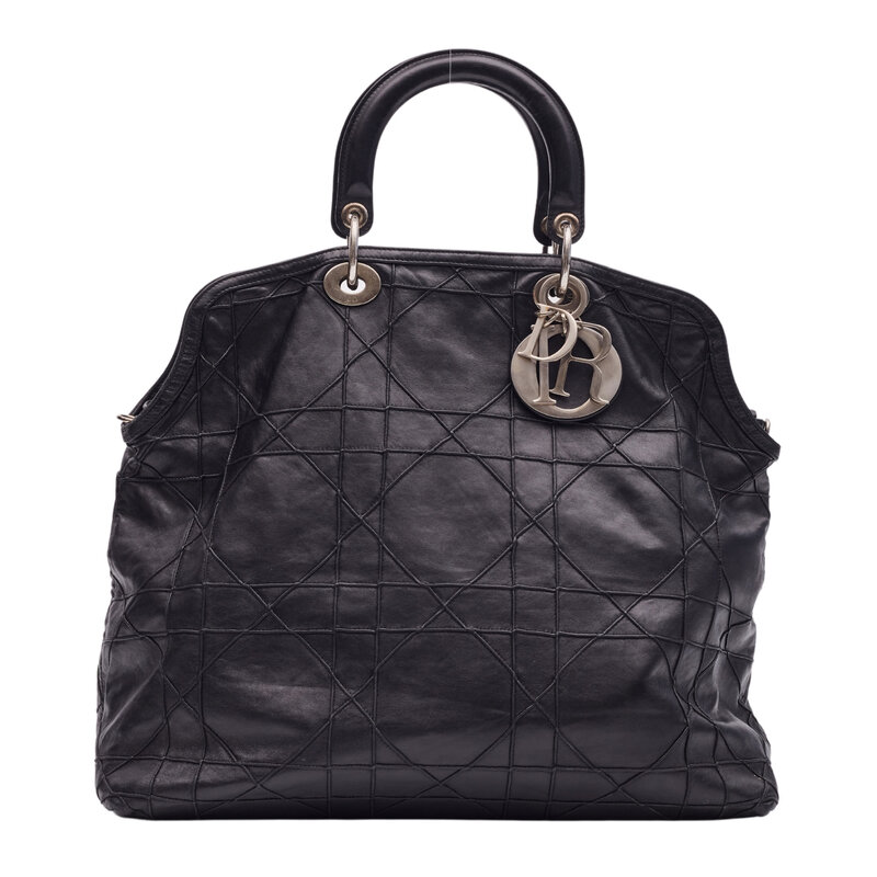 CHRISTIAN DIOR CANNAGE LEATHER BLACK GRANVILLE BAG LARGE