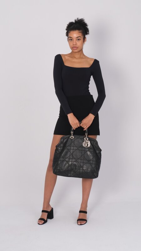 CHRISTIAN DIOR DIOR CANNAGE LEATHER BLACK GRANVILLE BAG LARGE