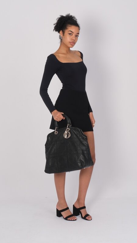 CHRISTIAN DIOR DIOR CANNAGE LEATHER BLACK GRANVILLE BAG LARGE