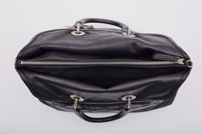CHRISTIAN DIOR DIOR CANNAGE LEATHER BLACK GRANVILLE BAG LARGE