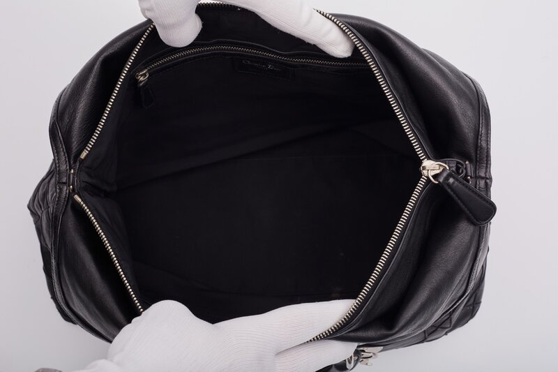 CHRISTIAN DIOR DIOR CANNAGE LEATHER BLACK GRANVILLE BAG LARGE