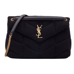 SAINT LAURENT SAINT LAURENT JERSEY QUILTED LOULOU PUFFER BAG BLACK MEDIUM
