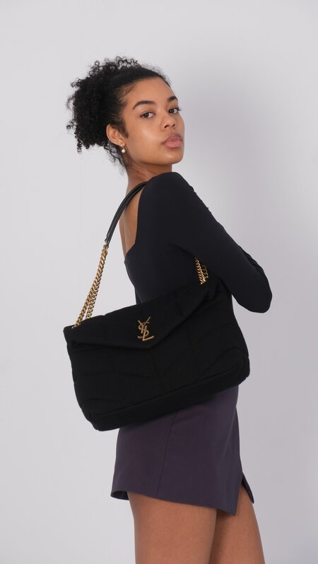 SAINT LAURENT SAINT LAURENT JERSEY QUILTED LOULOU PUFFER BAG BLACK MEDIUM