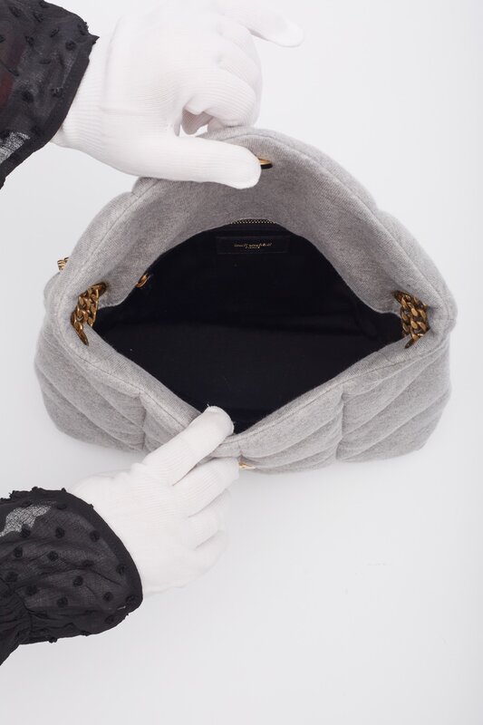SAINT LAURENT SAINT LAURENT JERSEY QUILTED LOULOU PUFFER BAG GREY CLOUD SMALL