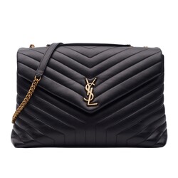 SAINT LAURENT SAINT LAURENT BLACK LEATHER CHAIN LOULOU SHOULDER BAG LARGE