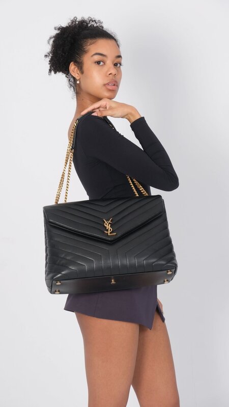 SAINT LAURENT SAINT LAURENT BLACK LEATHER CHAIN LOULOU SHOULDER BAG LARGE