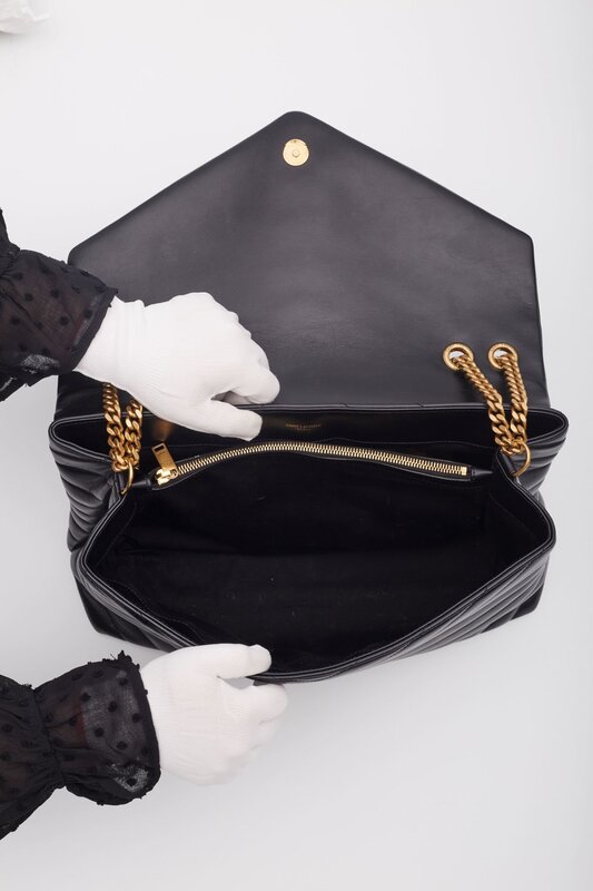 SAINT LAURENT SAINT LAURENT BLACK LEATHER CHAIN LOULOU SHOULDER BAG LARGE