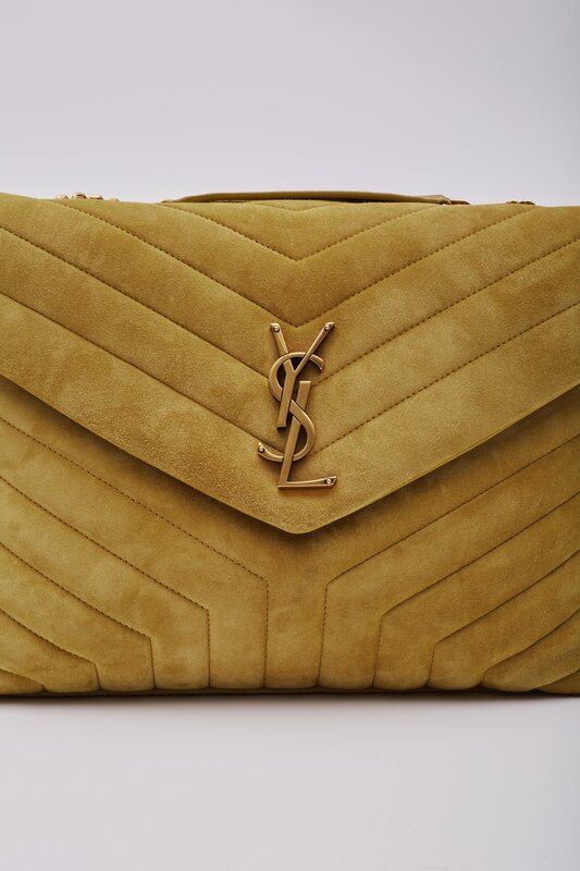 SAINT LAURENT SUEDE MUSTARD LOULOU SHOULDER BAG MEDIUM