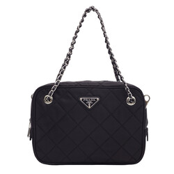 PRADA PRADA BLACK NYLON QUILTED BANDOLIERA SHOULDER BAG
