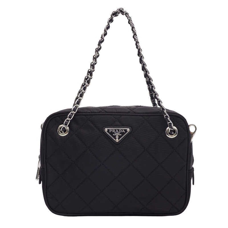 PRADA BLACK NYLON QUILTED BANDOLIERA SHOULDER BAG