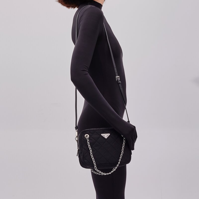 PRADA PRADA BLACK NYLON QUILTED BANDOLIERA SHOULDER BAG
